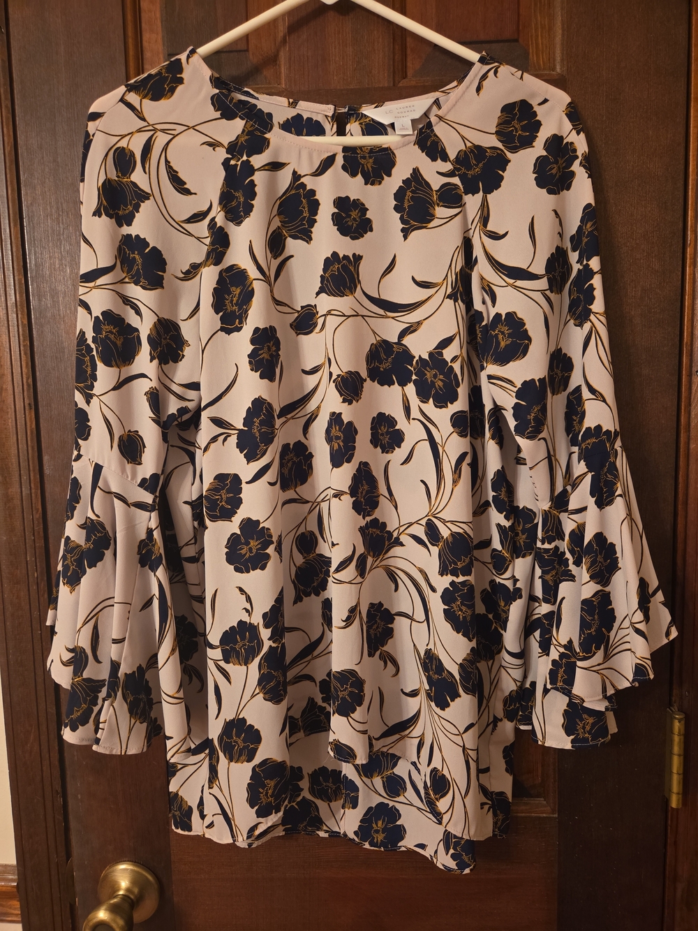LC Lauren Conrad Cream Blouse with Black and Gold Floral Print